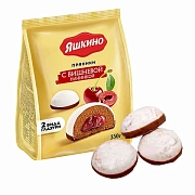 Пряники ЯШКИНО 'С вишневой начинкой' мягкие в двойной глазури, 350 г, ЯП906