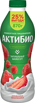 Йогурт питьевой Актибио клубника-земляника 1.5%, 870г