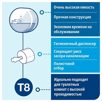 Туалетная бумага Торк Advanced Т8, 472272, в рулоне, 207м, 2 слоя, белая