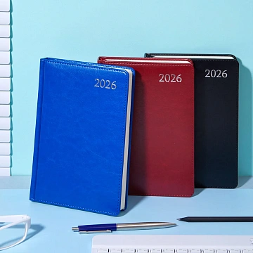 Ежедневник датированный 2026 Attache А5 168л 138x213мм под кожу,темно-синий