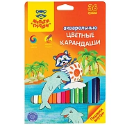 Карандаши акварельные Мульти-Пульти 'Енот в Карибском море', 36цв., заточен., картон, европодвес