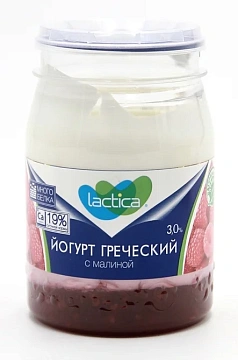 Йогурт Lactica Греческий с малиной двухслойный 3%, 190г