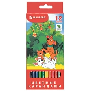Карандаши цветные BRAUBERG 'My lovely dogs', 12 цветов, шестигранные, грифель 3 мм, натуральное дерево, 180531
