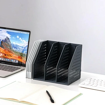 Лоток вертикальный Deli E79003Drey складной 3 отделения темно-серый
