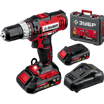 Дрель-шуруповерт безударная АККУМУЛЯТОРНАЯ, с двумя аккумуляторами 2 Ач, 18 В, ЗУБР ДШЛ-185-22