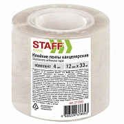 Клейкие ленты 12 мм х 33 м канцелярские STAFF CLASSIC, КОМПЛЕКТ 4 шт., прозрачные, 271260