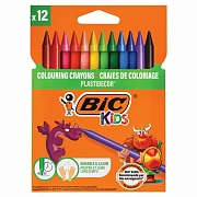 Мелки пластиковые BIC 'Plastidecor', 12 цветов, ультрапрочные, круглые, картонная упаковка, подвес, 945764