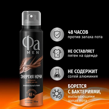 Дезодорант Фа Men Энергия ночи аэрозольный, 150мл