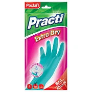 Перчатки резиновые хозяйственные Paclan 'Practi Extra Dry', разм. M, х/б напыление, 100% флок, голуб