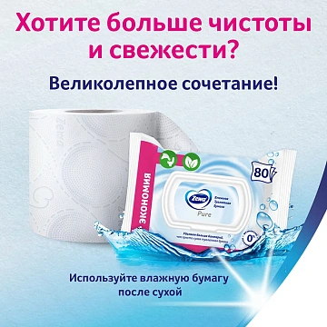 Туалетная бумага Zewa Pure влажная, 80 листов