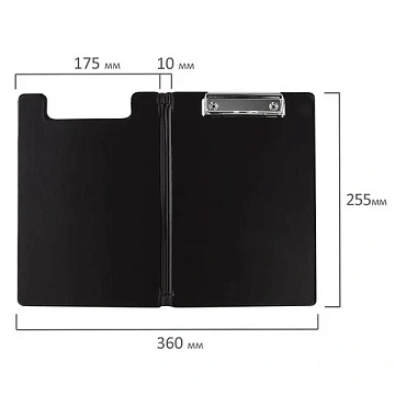 Папка-планшет МАЛЫЙ ФОРМАТ (180х255 мм) А5, BRAUBERG, с прижимом и крышкой, картон/ПВХ, черная, 2279
