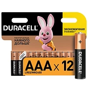 Батарейки КОМПЛЕКТ 12 шт., DURACELL Basic ОРИГИНАЛ, AAA (LR03, 24А), алкалиновые, мизинчиковые