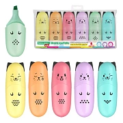 Набор текстовыделителей мини 6 ЦВЕТОВ BRAUBERG KIDS 'CUTE CATS PASTEL', линия 1-5 мм, 152436