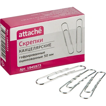 Скрепки Attache оцинкованные 50 мм, гофрированные, 50шт/уп