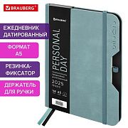 Ежедневник датированный 2025, А5, 151х213 мм, BRAUBERG 'Note', под кожу, держатель для ручки, резинк