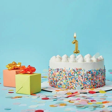 Свеча-цифра для торта '1' золотая с глиттером, 6 см, ЗОЛОТАЯ СКАЗКА, на шпажке, в блистере, 591414