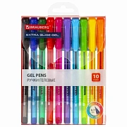 Ручки гелевые BRAUBERG 'Extra Glide Gel', НАБОР 10 ЦВЕТОВ, трехгранные, игольчатый наконечник 0,7 мм, линия 0,5 мм, 144079