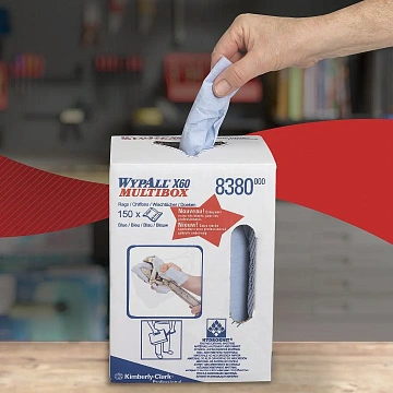 Протирочный материал Kimberly-Clark WypAll Х60, 8380, высокая впитываемость, в рулоне с центральной вытяжкой, 150 листов, 1 слой, синий