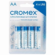 Батарейки алкалиновые 'пальчиковые' КОМПЛЕКТ 4 шт., CROMEX (КРОМЕКС) Alkaline, AA (LR6, 15A), блистер, 457130