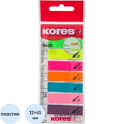 Клейкие закладки пластиковые Kores  12х45мм неоновые 8цв по 25листов 45125