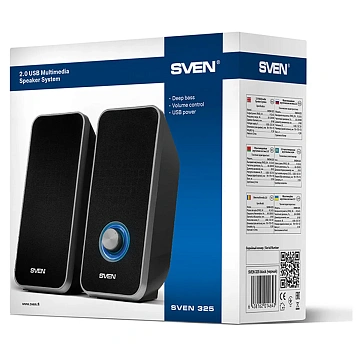 Колонки компьютерные SVEN 325, 2.0, 2х3 Вт, пластик, черные, SV-014643