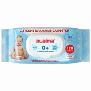 Салфетки влажные детские 120 шт., универсальные, 0+, с пластиковым клапаном, LAIMA Kids, 128079