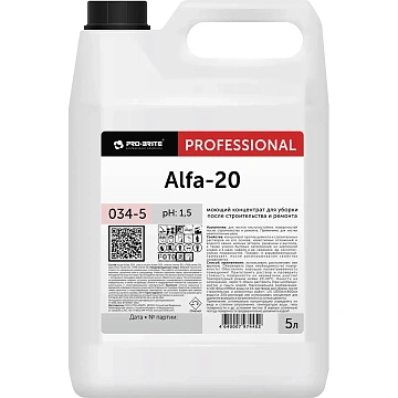 Средство для уборки после строительства моющее, 5 л, PRO-BRITE ALFA-20, кислотное, концентрат, 034-5