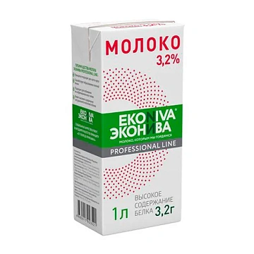 Молоко Эконива Professional Line 3.2%, ультрапастеризованное, 1л