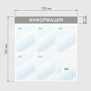 Информационный стенд Информация, 6 отд., 750х750, синий, настенный