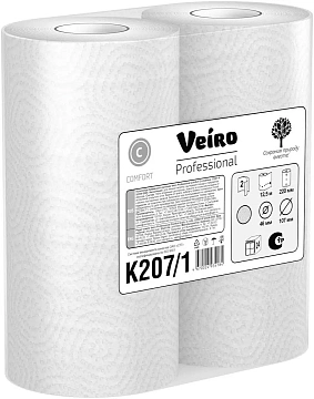 Бумажные полотенца Veiro Comfort 207 К/1, 2 слоя, 2 рулона, белые, 12.5м