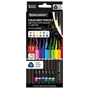 Карандаши цветные чёрное дерево BRAUBERG BLACK WOOD, 12 цветов, трехгранные, мягкий грифель 3 мм, 181948