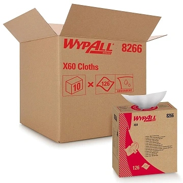 Протирочные салфетки Kimberly-Clark WypAll Х60 8266, 126шт, листовые, 1 слой, белые, в коробке
