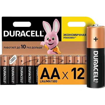 Батарейка Duracell Basic AA LR6, 1.5В, алкалиновые, 12шт/уп