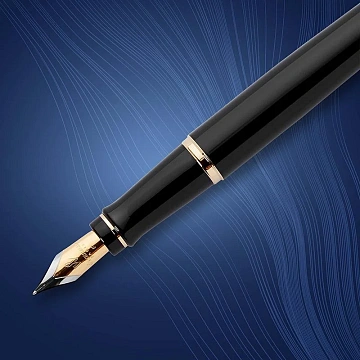 Ручка подарочная перьевая WATERMAN 'Expert 3 Black Lacquer GT', черный лак, позолоченные детали, синяя, S0951640