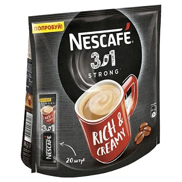 Кофе растворимый порционный NESCAFE '3 в 1 Крепкий', КОМПЛЕКТ 20 пакетиков по 14,5 г, 12460873