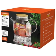 Чайник заварочный 900 мл 'Бочонок', жаропрочное стекло, подставка для свечи, сито, DASWERK (ДАСВЕРК)