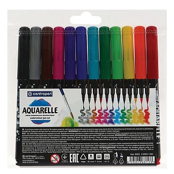 Маркеры-кисти акварельные 12 ЦВЕТОВ CENTROPEN 'Aquarelle', линия письма 1-9 мм, 8683/12ET, 6 8683 1201