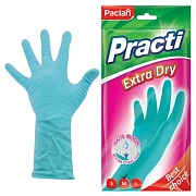 Перчатки МНОГОРАЗОВЫЕ резиновые PACLAN 'Extra Dry', хлопчатобумажное напыление, 100% флок, размер 7,5-8, M (средний), синие, вес 52 г, 7340, 407341
