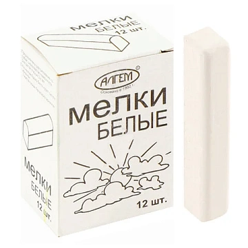 Мел белый квадратный 12 штук, АЛГЕМ, картонная упаковка, НМБ-12