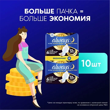 Прокладки Always Ultra Night Extra Plus, 10шт