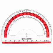 Транспортир 10 см BRAUBERG 'FRESH ZONE', 180 градусов, пластик, прозрачный, красная шкала, 210760