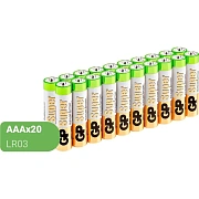 Батарейки КОМПЛЕКТ 20 шт., GP Super G-Tech, AAA (LR03, 24А), алкалиновые, мизинчиковые, 24A-2CRVS20,