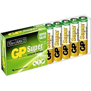 Батарейки КОМПЛЕКТ 10 шт., GP Super G-Tech, AAA (LR03, 24А), алкалиновые, мизинчиковые, в пленке, GP