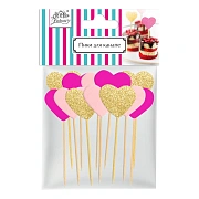Пики для канапе Fiolento Сердечко Веселый вечер розовые золотые, 12шт