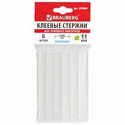 Клеевые стержни, диаметр 11 мм, длина 100 мм, прозрачные, комплект 6 шт., BRAUBERG, европодвес, 6702